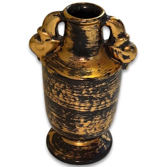 Vintage, Stangl Pottery Hand Painted Black & Gold, Ceramic, Vase - Picture 1 of 9